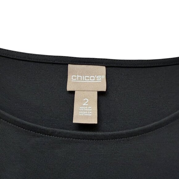 CHICO'S Womens Evening Top Large (Chicos 2) Black Tee Shimmer Sheer Sleeves NWOT - Picture 4 of 9